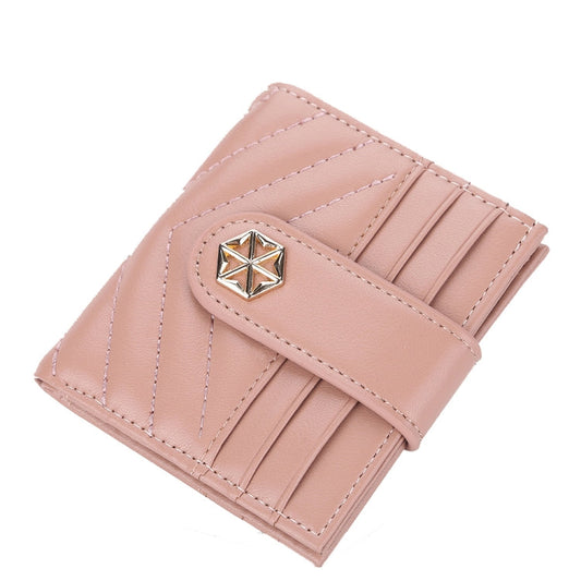 BOISEEN  Ladies Card Holder Embossed Multi-Card Slot Buckle Bank Card Holder Small Wallet(Pink)