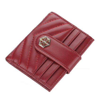 BOISEEN  Ladies Card Holder Embossed Multi-Card Slot Buckle Bank Card Holder Small Wallet(Dark Red)