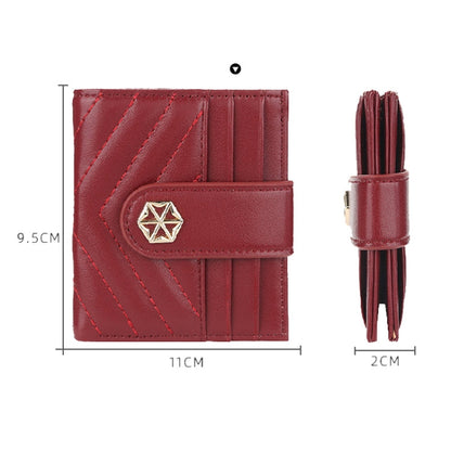 BOISEEN  Ladies Card Holder Embossed Multi-Card Slot Buckle Bank Card Holder Small Wallet(Maroon)