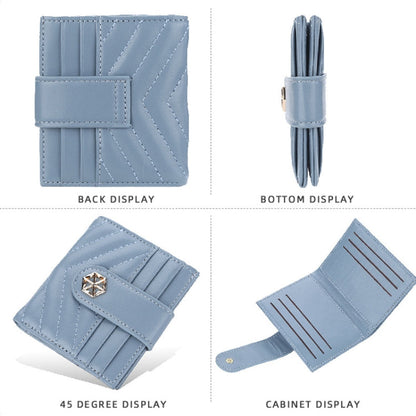 BOISEEN  Ladies Card Holder Embossed Multi-Card Slot Buckle Bank Card Holder Small Wallet(Blue)