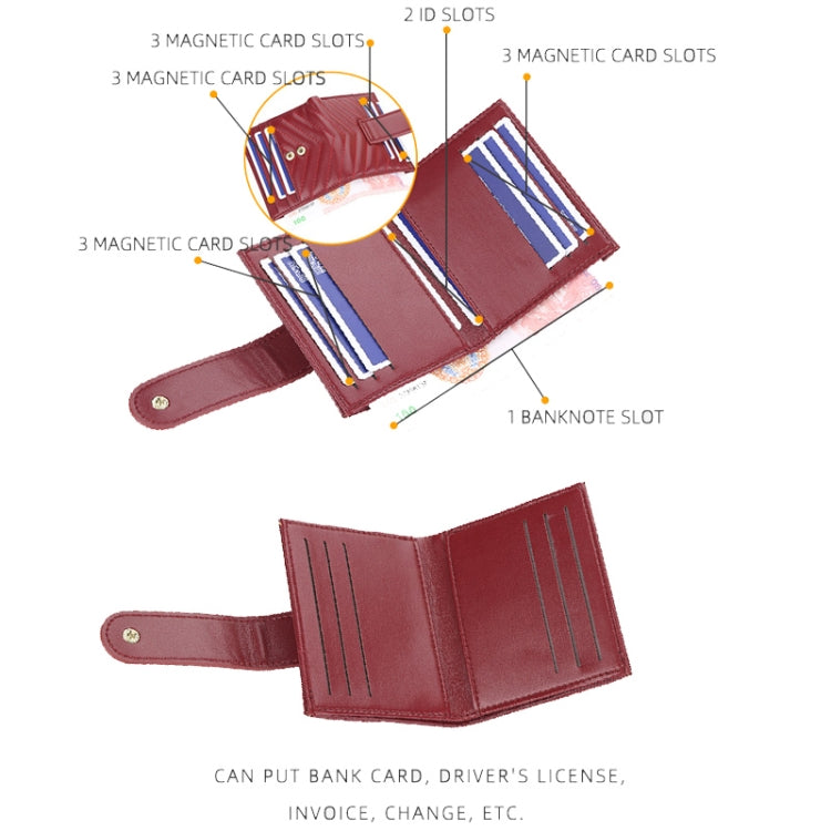 BOISEEN  Ladies Card Holder Embossed Multi-Card Slot Buckle Bank Card Holder Small Wallet(Maroon)