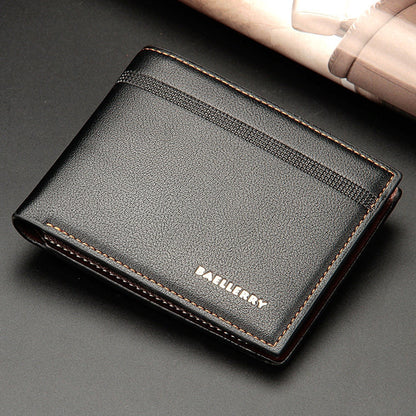 Baellerry Men Short Wallet Multi-card Lychee Pattern Business Wallet(Black)