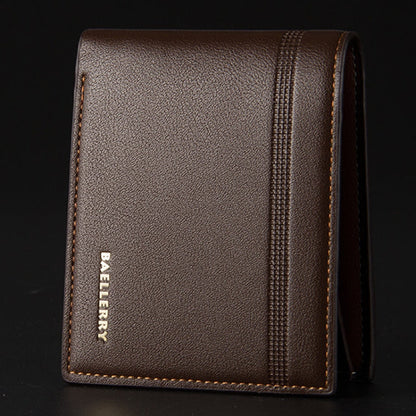 Baellerry Men Short Wallet Multi-card Lychee Pattern Business Wallet(Black)