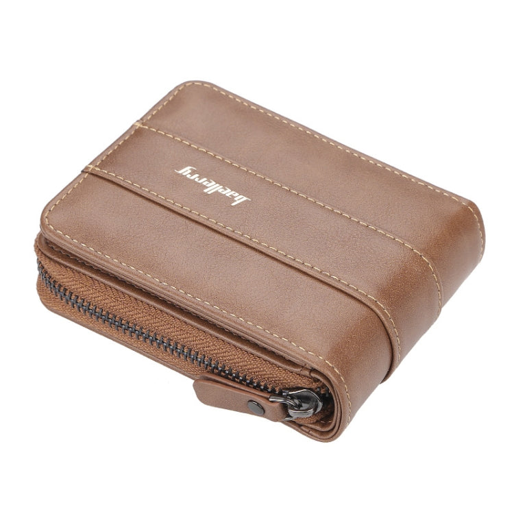 Baellerry Men Short Wallet Buckle Multi-card Coin Purse Tri-fold Zip Wallet(Light-coffee)