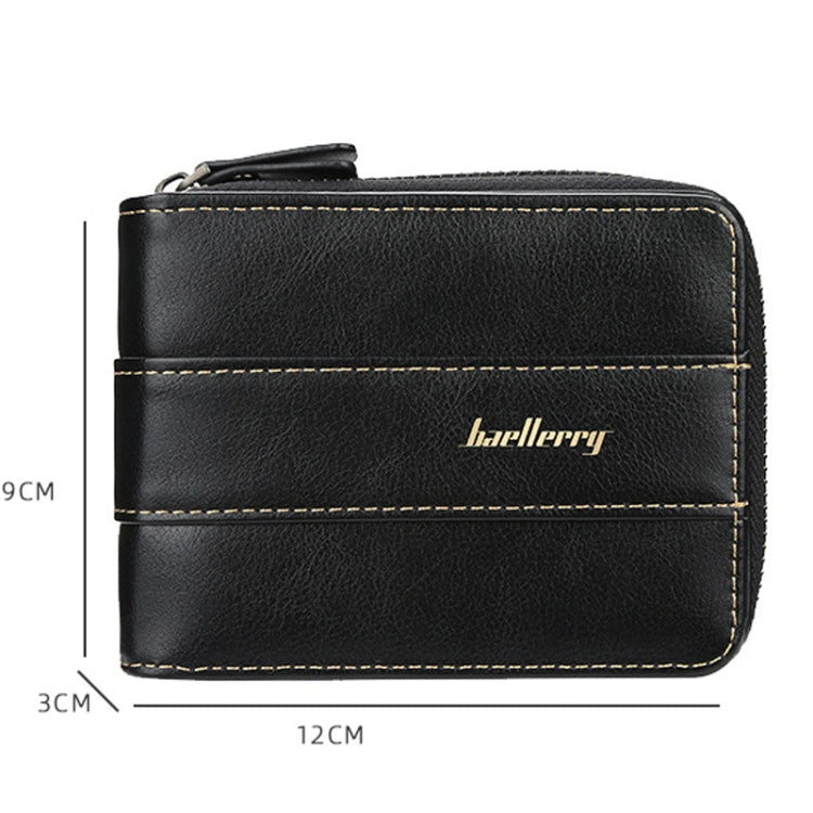 Baellerry Men Short Wallet Buckle Multi-card Coin Purse Tri-fold Zip Wallet(Light-coffee)