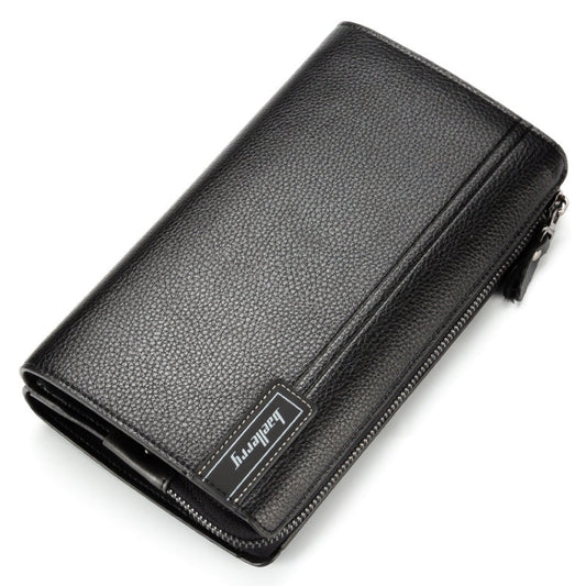 Baellerry Pochette Homme en Cuir PU Style Business Décontracté, Portefeuille Zippé Motif Litchi (Noir)