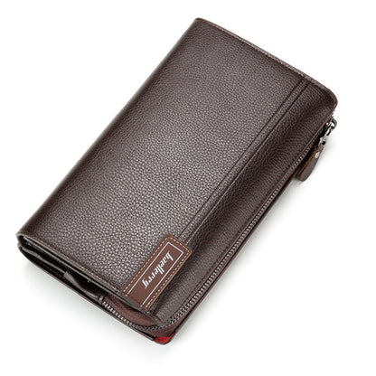 Baellerry Men PU Leather Clutch Business Casual  Lychee Pattern Zipper Wallet(Brown)