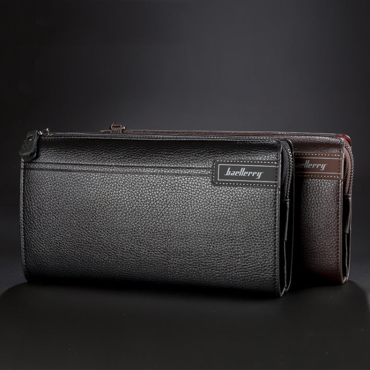 Baellerry Pochette Homme en Cuir PU Style Business Décontracté, Portefeuille Zippé Motif Litchi (Noir)