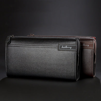 Baellerry Pochette Homme en Cuir PU Style Business Décontracté, Portefeuille Zippé Motif Litchi (Noir)