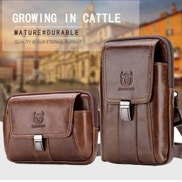 BULL CAPTAIN Multifunctional Leather Mobile Phone Small Waist Bag For Men(Vertical Brown)