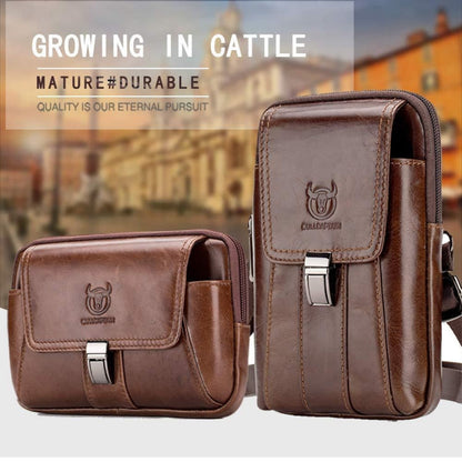 BULL CAPTAIN Multifunctional Leather Mobile Phone Small Waist Bag For Men(Vertical Brown)