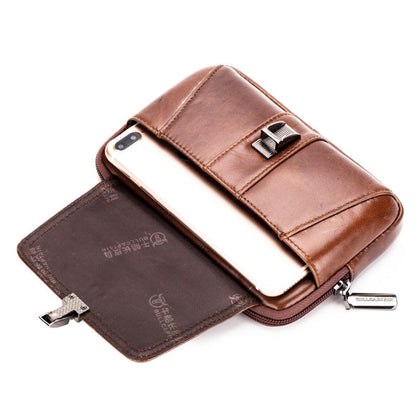 BULL CAPTAIN Multifunctional Leather Mobile Phone Small Waist Bag For Men(Vertical Brown)