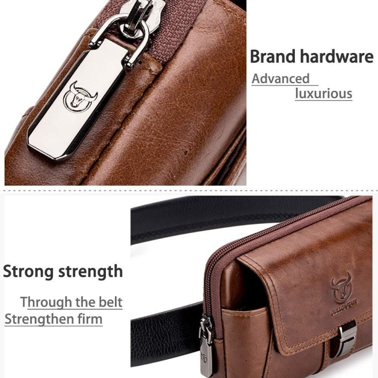 BULL CAPTAIN Multifunctional Leather Mobile Phone Small Waist Bag For Men(Horizontal Black)