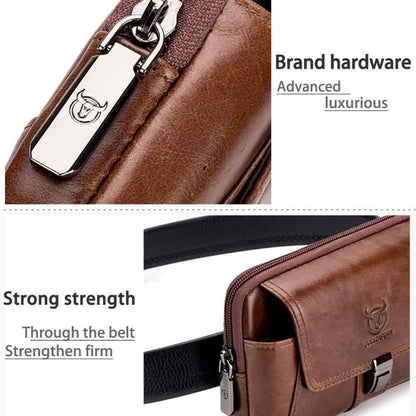 BULL CAPTAIN Multifunctional Leather Mobile Phone Small Waist Bag For Men(Horizontal Black)