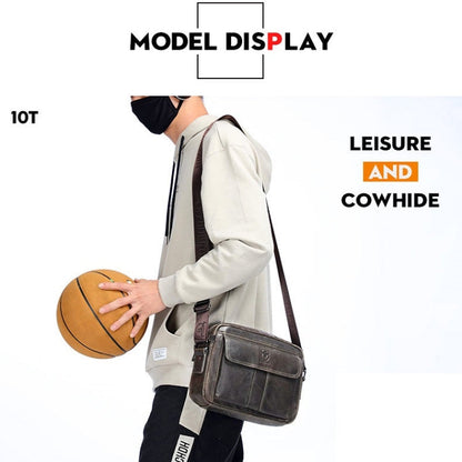BULL CAPTAIN  Double Layer Leather One Shoulder Messenger Bag For Men(Iron Blue)
