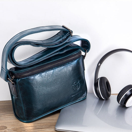 Sac Messenger d'épaule en cuir BULL CAPTAIN pour hommes (Bleu Brume)