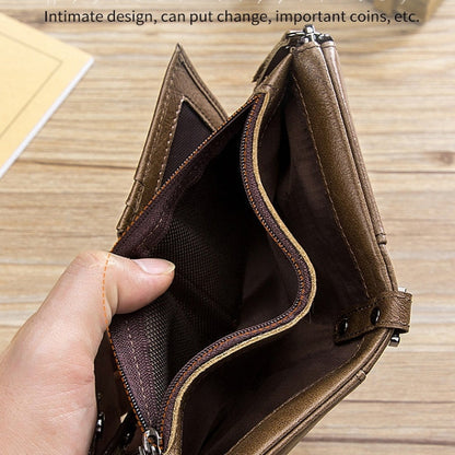 BULL CAPTAIN  Leather Three-fold Zipper Wallet For Men(Black)