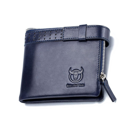 BULL CAPTAIN Portefeuille Anti-Vol en Cuir Brossé Pour Homme (Bleu)