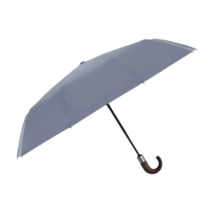 PARACHASE Solid Wood Bending Handle 10 Bone Three Fold Automatic Umbrella(Grey)