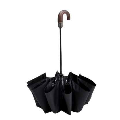PARACHASE Solid Wood Bending Handle 10 Bone Three Fold Automatic Umbrella(Black)