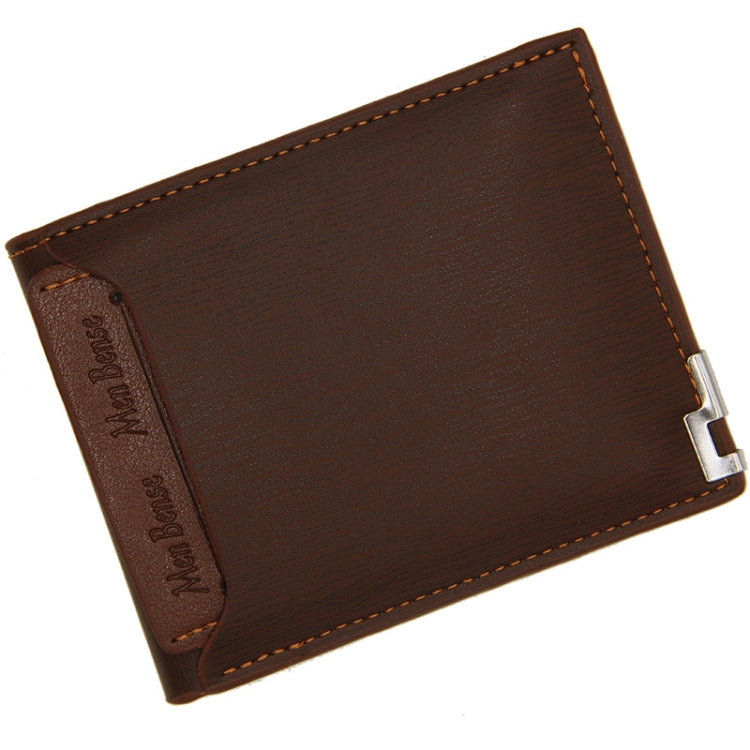 Portefeuille Homme court en cuir, style mode et décontracté, avec pompe latérale et pince à billets (Marron clair)