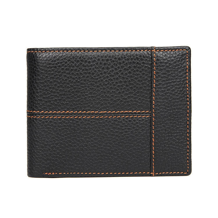 Portefeuille Rétro Homme Portable Court en Cuir de Vachette (Noir)