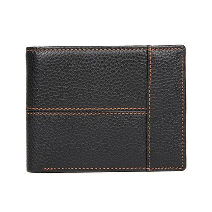 Portefeuille Rétro Homme Portable Court en Cuir de Vachette (Noir)