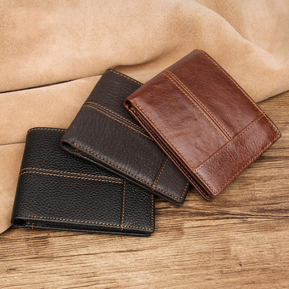 Portefeuille Rétro Homme Portable Court en Cuir de Vachette (Noir)