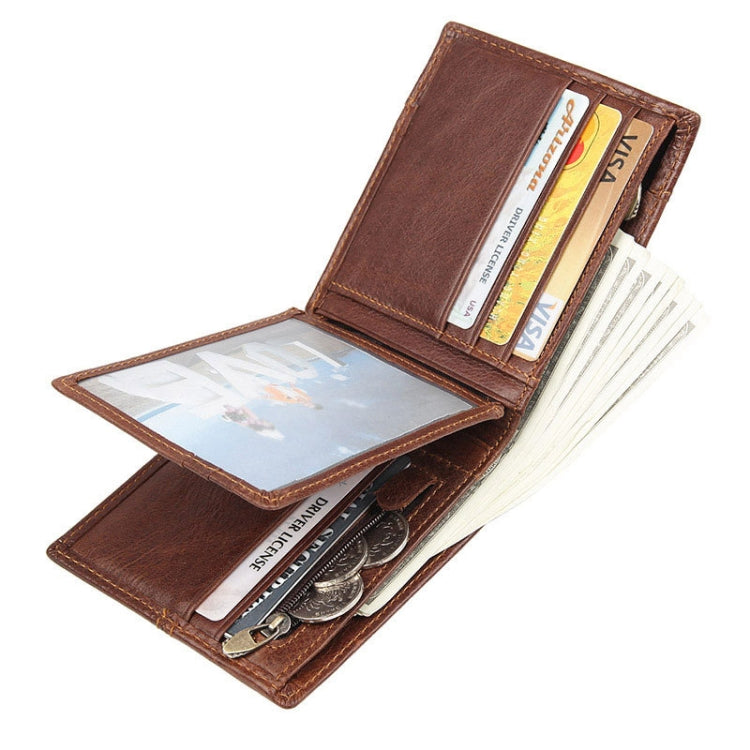 Portefeuille Rétro Homme Portable Court en Cuir de Vachette (Noir)