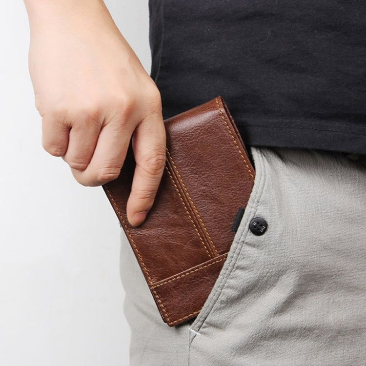 Portefeuille Rétro Homme Portable Court en Cuir de Vachette (Noir)