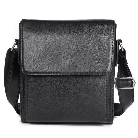 Sac à bandoulière en cuir Crazy Horse vintage pour homme (Noir)