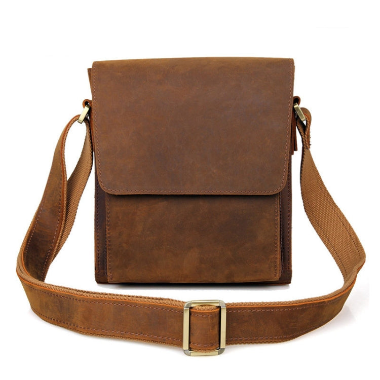 Vintage Crazy Horse Leather Men Shoulder Bag Messenger Bag(Brown Yellow)