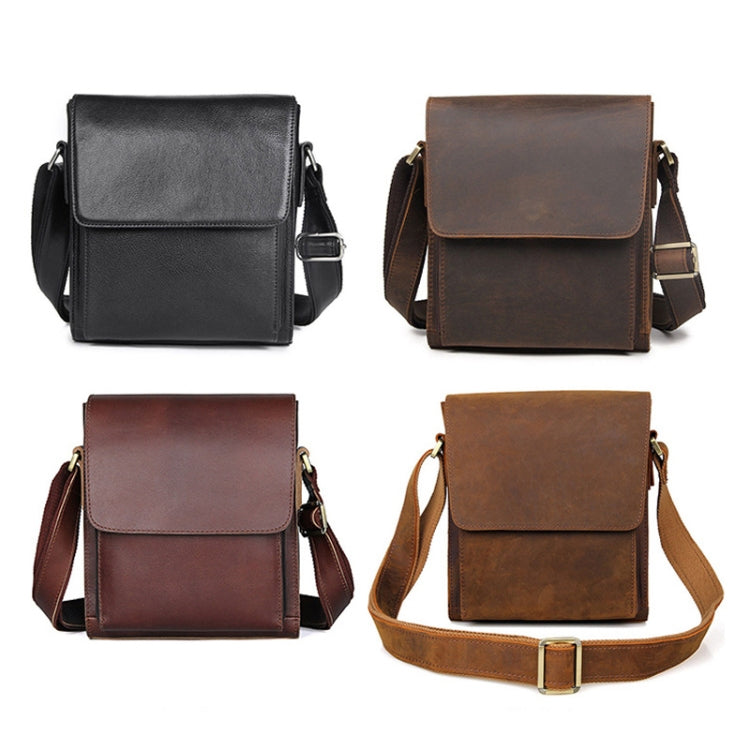 Vintage Crazy Horse Leather Men Shoulder Bag Messenger Bag(Black)