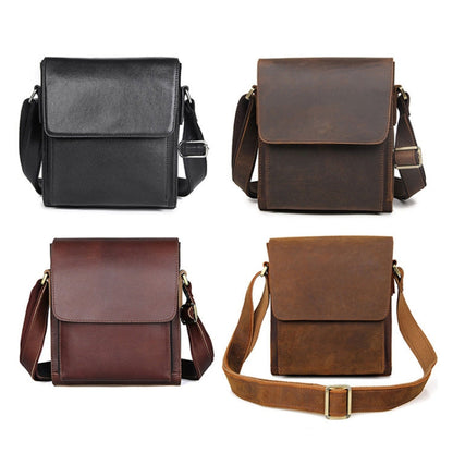 Vintage Crazy Horse Leather Men Shoulder Bag Messenger Bag(Brown Yellow)