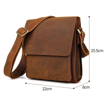 Vintage Crazy Horse Leather Men Shoulder Bag Messenger Bag(Black)