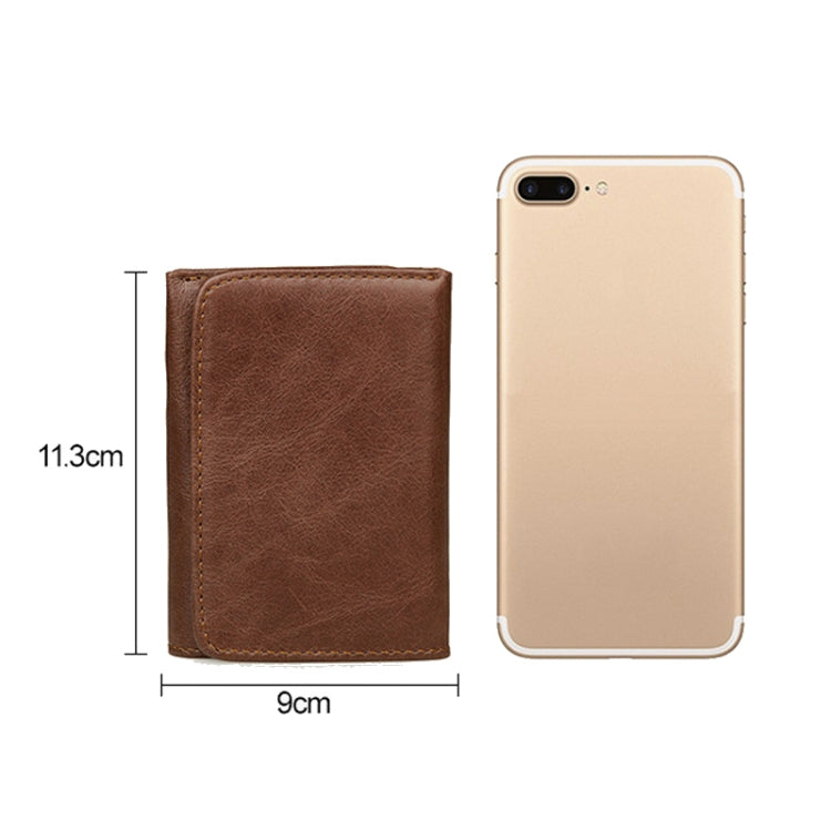 Men Casual Retro RFID Blocking Anti-Scanning Cowhide Leather Short Wallet(Chocolate Color)