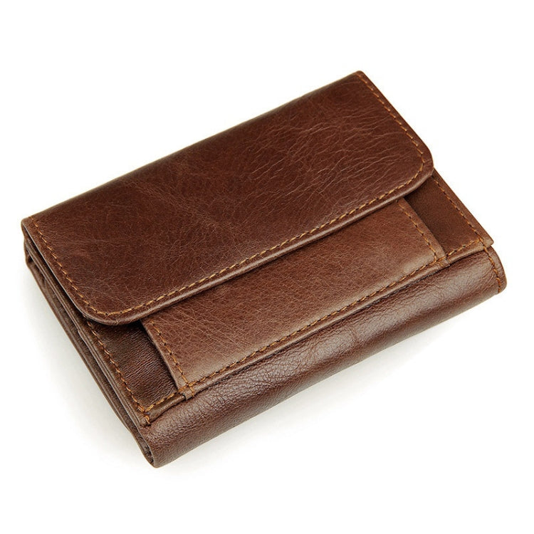 Men Casual Retro RFID Blocking Anti-Scanning Cowhide Leather Short Wallet(Maroon)