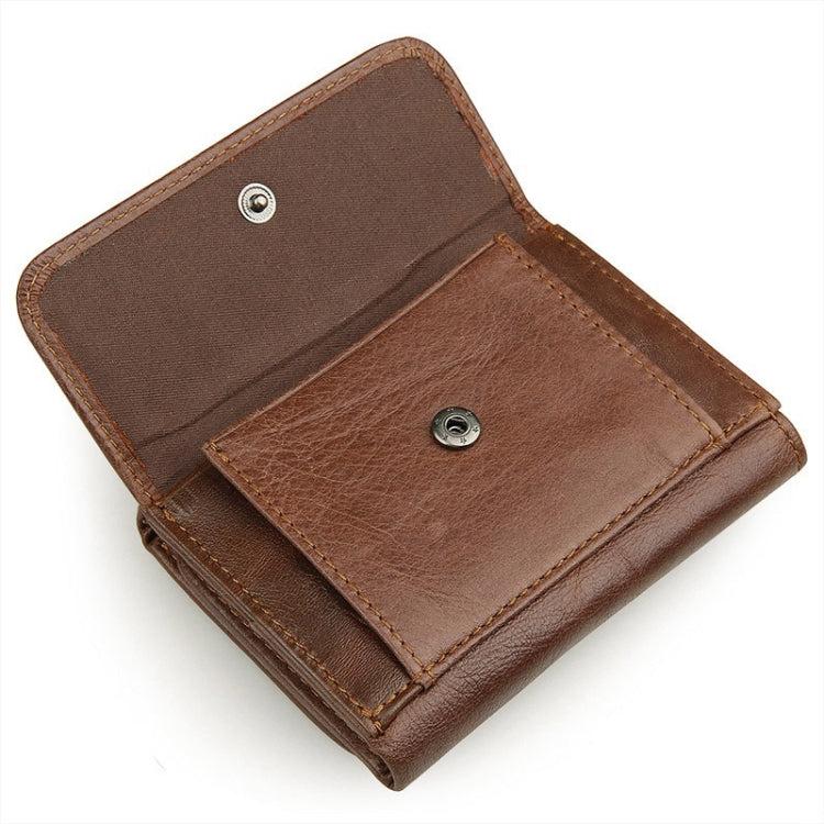 Men Casual Retro RFID Blocking Anti-Scanning Cowhide Leather Short Wallet(Chocolate Color)