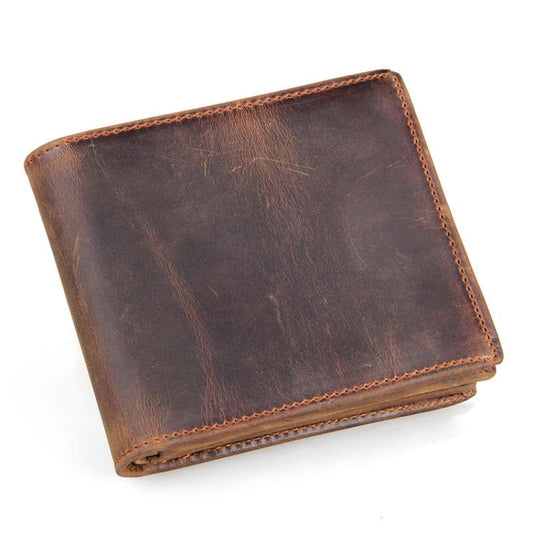 Vintage Crazy Horse Leather Wallet RFID Short Wallet For Men(Dark Brown)