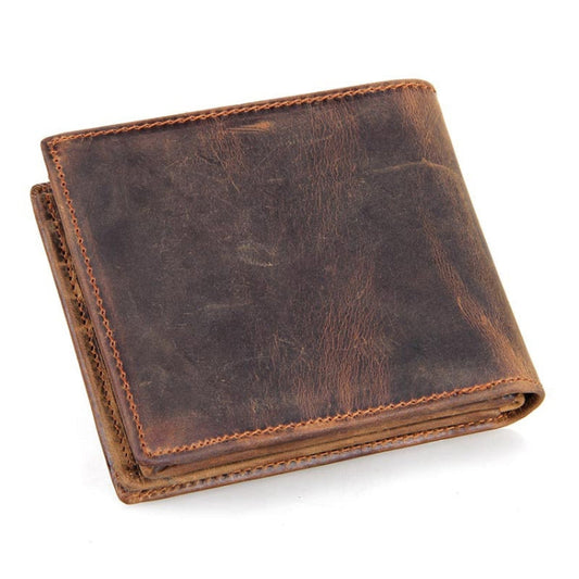 Vintage Crazy Horse Leather Wallet RFID Short Wallet For Men(Dark Brown)