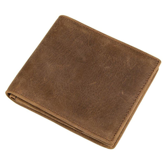 Vintage Crazy Horse Leather Wallet RFID Short Wallet For Men(Brownish Yellow)