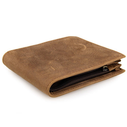 Vintage Crazy Horse Leather Wallet RFID Short Wallet For Men(Brownish Yellow)