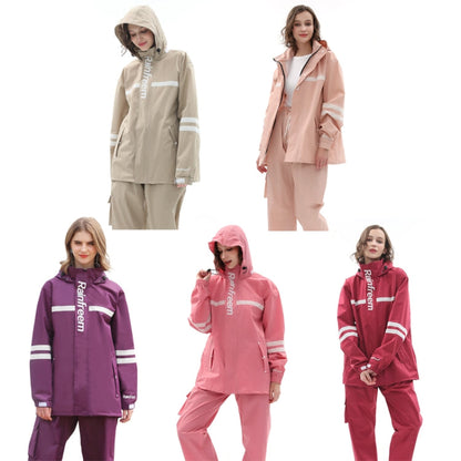 Raninfreem Outdoor Fashion Double Riding Reflection Raincoat Rain Pants Suit S(Purple)