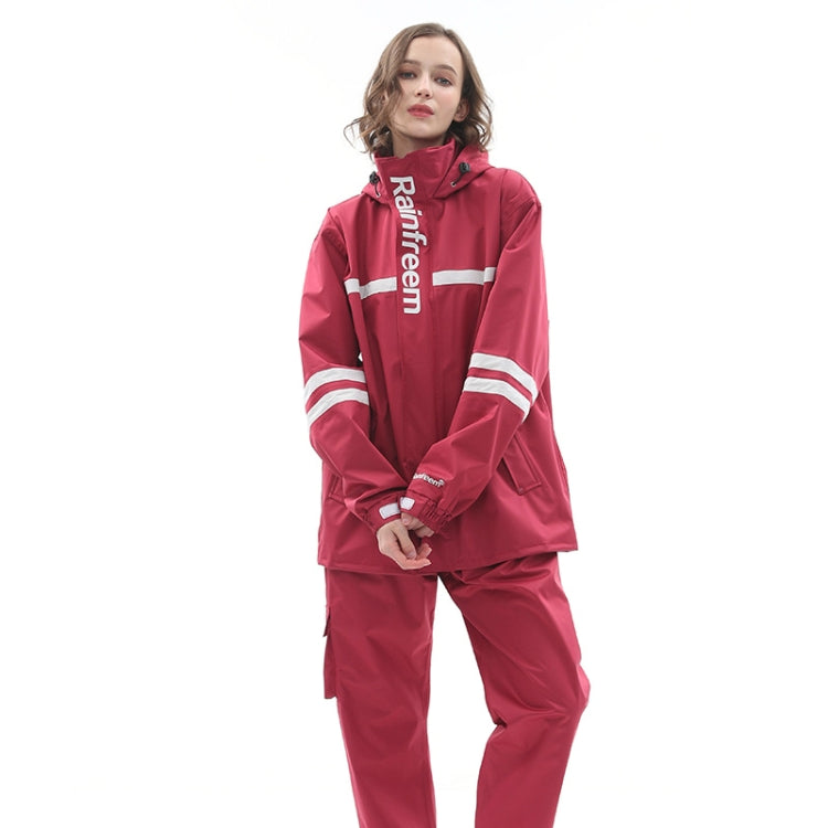 Raninfreem Outdoor Fashion Double Riding Reflection Raincoat Rain Pants Suit L(Jujube Red)