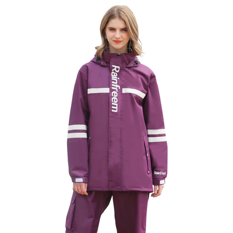 Raninfreem Outdoor Fashion Double Riding Reflection Raincoat Rain Pants Suit XL(Purple)