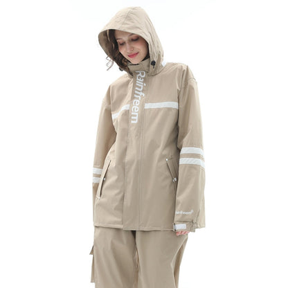 Raninfreem Vêtements d'extérieur Mode Double Veste de Pluie Réfléchissante et Pantalon de Pluie XL (Marron Clair)