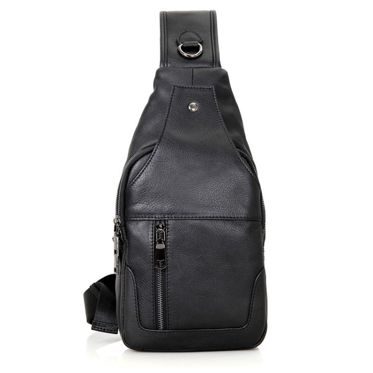 Casual Men Chest Bag First Layer Cowhide Messenger Bag(Black)