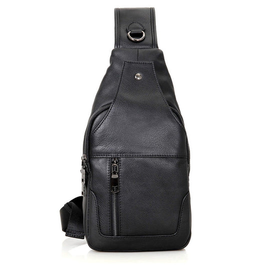 Sacoche de poitrine décontractée pour homme en cuir de vachette de première couche (noir)