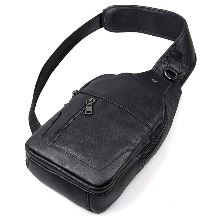Casual Men Chest Bag First Layer Cowhide Messenger Bag(Black)