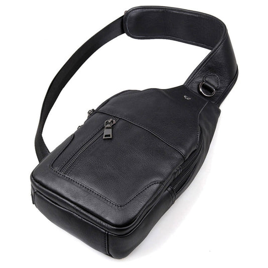 Sacoche de poitrine décontractée pour homme en cuir de vachette de première couche (noir)